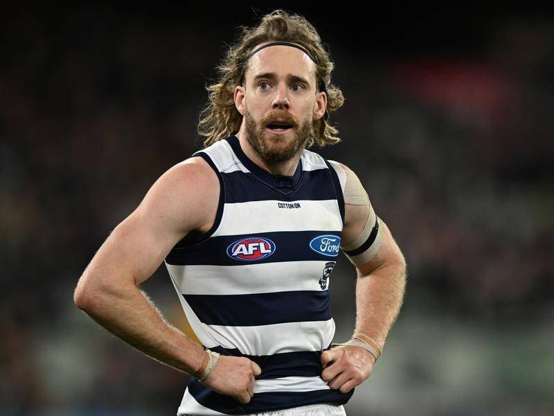 Geelong ace Cam Guthrie will miss at least eight weeks because of a thigh injury. (Joel Carrett/AAP PHOTOS)